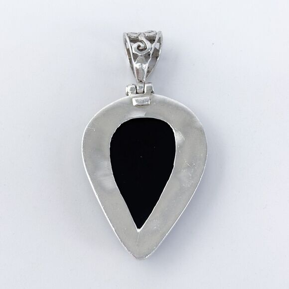 Vintage Sterling Silver 925 Teardrop Onyx Pendant - Picture 4 of 7